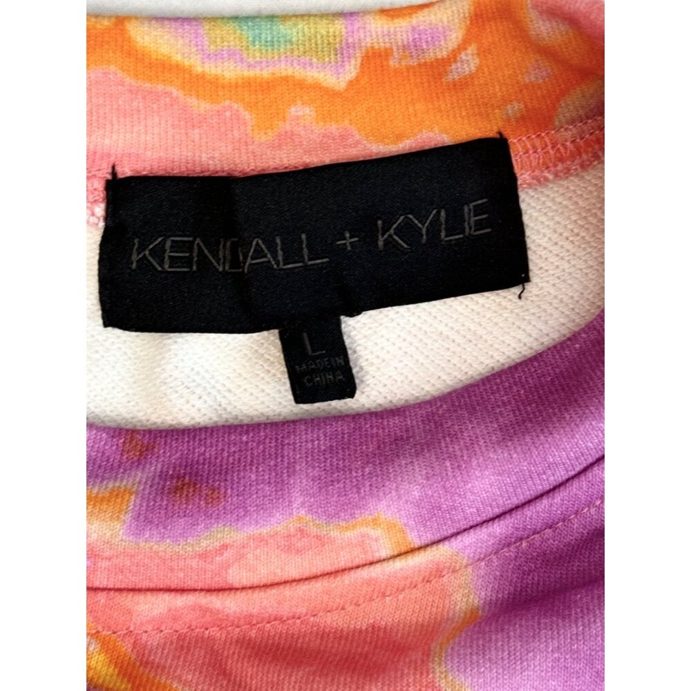 Kendall + Kylie Sweatshirt L Tie Dye Watercolor Crewneck Orange Pink - Picture 4 of 8